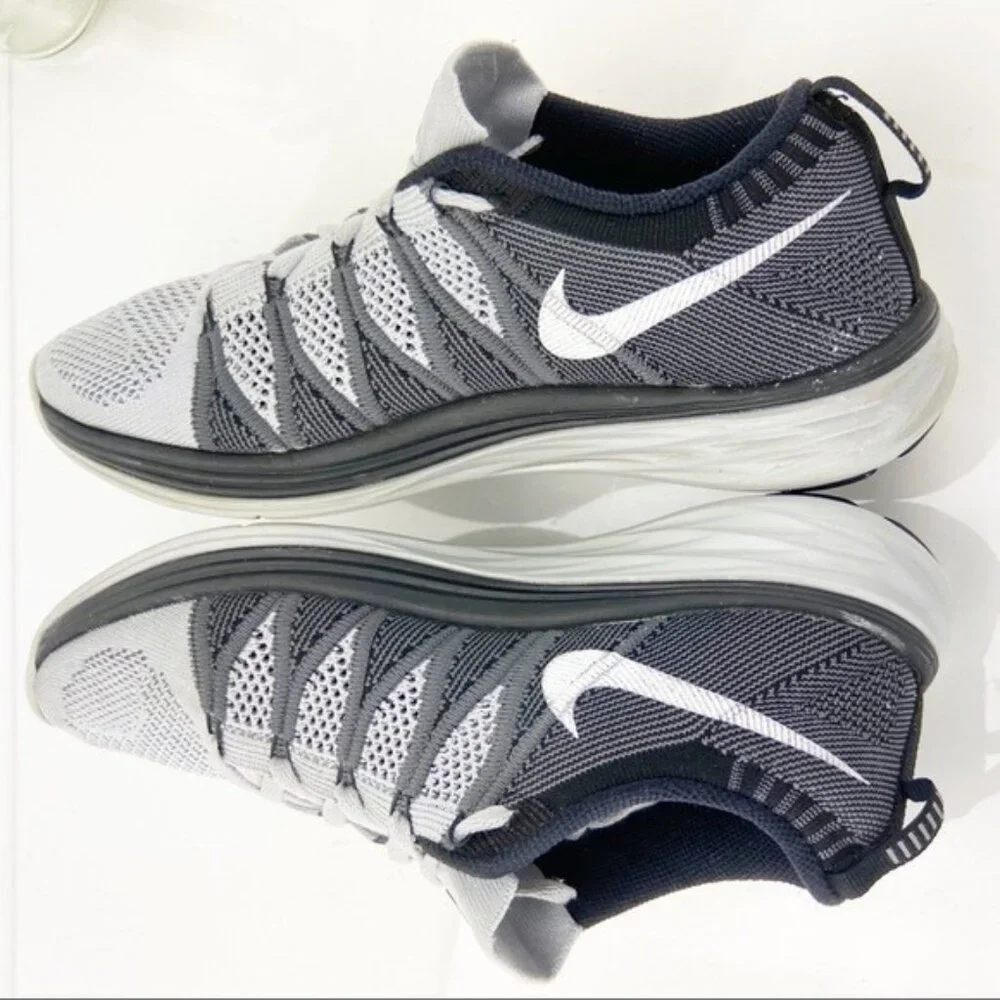 Nike Mens Lunar Flyknit Running Shoes Size 7 Gray Black Knit Low Sneaker Trainer